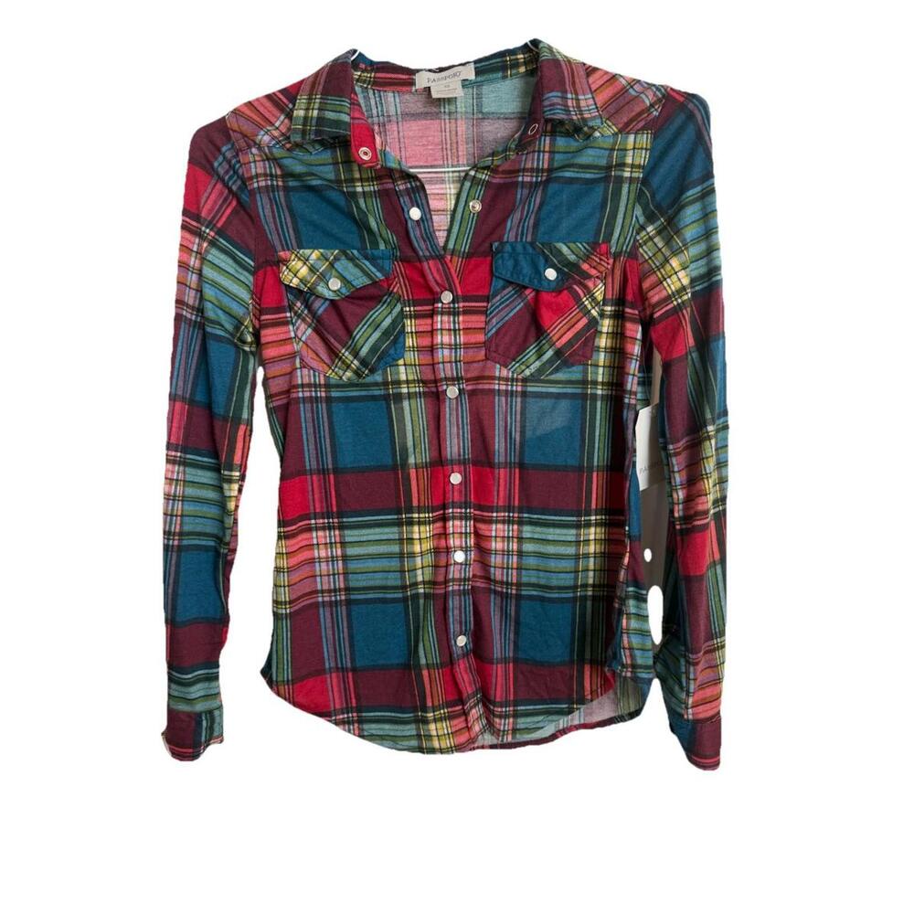 Passport XS Women’s Plaid Pearl Snap Long Sleeved New With Tags - Picture 2 of 9